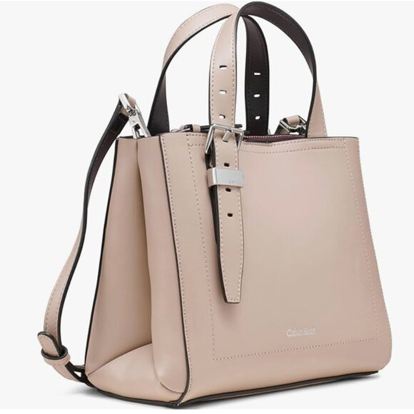 Calvin Klein Women’s Lowen Triple Compartment Crossbody – Beige & Purple - Picture 1 of 5